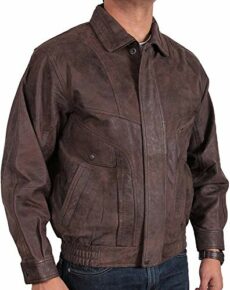 BRANDSLOCK Mens Real Leather Bomber Jacket Merve