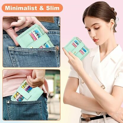 BTNEEU Men Women Leather Credit Card Holder RFID Blocking Slim Leather Wallet, Minimalist Card Holder Small Wallet with Coin Pocket, Thin Front Pocket Wallets with 9 Card Slots - Image 3