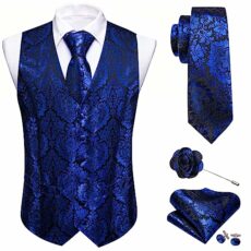 Barry.Wang Flower Ties for Men Handkerchief Cufflinks Set Wedding Necktie Set