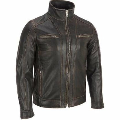 Black Rivet Men's Jacket | Genuine Leather Jacket with Faded Seam | Made from Real Cow Hide Leather - Image 3