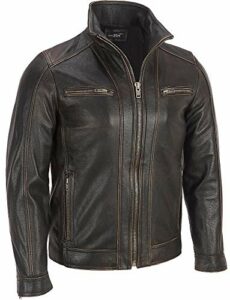Black Rivet Men's Jacket | Genuine Leather Jacket with Faded Seam | Made from Real Cow Hide Leather