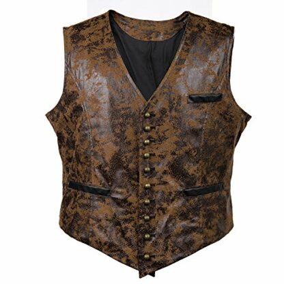 Bslingerie® Mens Steampunk Faux Leather Waistcoats Vest (XL, Brown 2) - Image 2