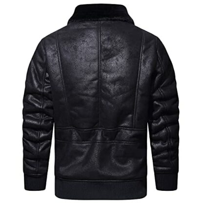 CARWORNIC Men's Faux Leather Jacket Fur Collar Aviator Pilot Jackets Winter Warm Motorcycle Fur Coat - Image 3