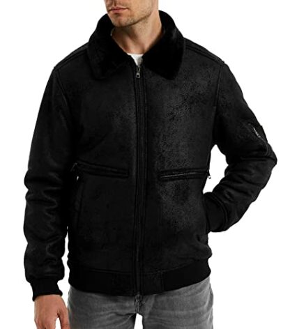 CARWORNIC Men's Faux Leather Jacket Fur Collar Aviator Pilot Jackets Winter Warm Motorcycle Fur Coat - Image 4