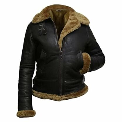CHAYELL Women's Leather Jacket with Hood Faux Fur Shearling Aviator Pilot Bomber Genuine Sheepskin Leather Jackets for Women - Image 3