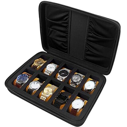 COMECASE 10 Slots Watch Box Organizer/Men Watch Display Storage Case Fits All Wristwatches and Smart Watches up to 42mm with Extra 4 Pocket for Watch Band and Other Accessories (Black) 2 COMECASE 10 Slots Watch Box Organizer/Men Watch Display Storage Case Fits All Wristwatches and Smart Watches up to 42mm with Extra 4 Pocket for Watch Band and Other Accessories (Black) - Image 2