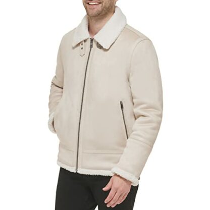 Calvin Klein Men's Faux Leather Bomber Jacket with Shearling Lining 3 Calvin Klein Men's Faux Leather Bomber Jacket with Shearling Lining - Image 3
