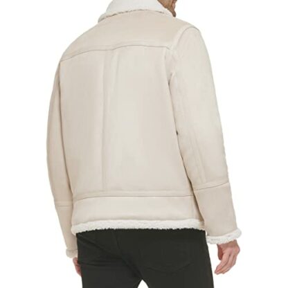 Calvin Klein Men's Faux Leather Bomber Jacket with Shearling Lining 4 Calvin Klein Men's Faux Leather Bomber Jacket with Shearling Lining - Image 4