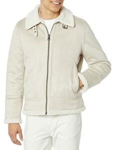 Calvin Klein Men's Faux Leather Bomber Jacket with Shearling Lining