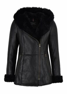 Carrie CH Hoxton Ladies Sheepskin Jacket B3 Flying Genuine Leather Hooded Classic Aviator Hip Length Jacket NV-39