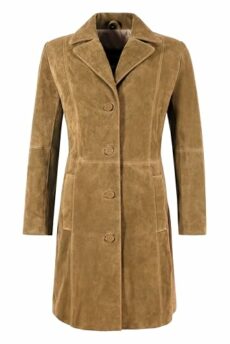 Carrie CH Hoxton Women's Elegant Trench Coat Classic Real Suede Leather Knee-Length Slim Fit Coat 3457