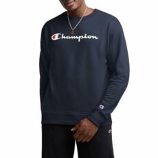 Champion Men's Powerblend Fleece Crew, Script Pullover Sweater, Semi-opaque