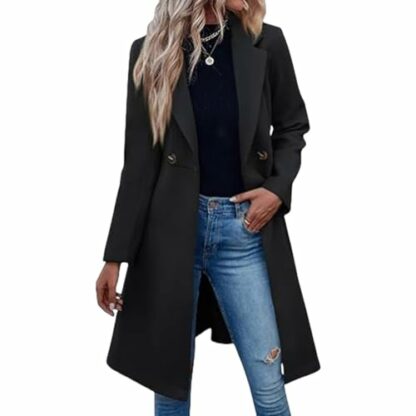 Coats for Women UK Womens Autumn and Winter Lapel Woolen Coat Long Trench Jacket Windbreaker Double Breasted Overcoat Outwear Sale Ladies Casual Smart Peacoats Solid Colour Trench Coat - Image 3