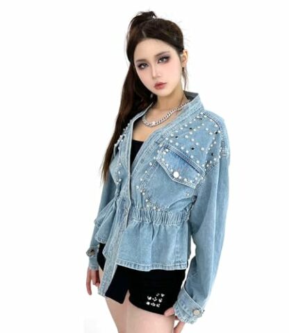 DARKSHE Women's Faux Leather PU Jacket, Graffiti Studded Rivet Punk Biker Moto Fashion Coat with Long Sleeve - Image 4