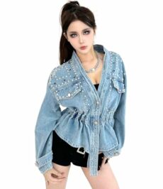 DARKSHE Women's Faux Leather PU Jacket, Graffiti Studded Rivet Punk Biker Moto Fashion Coat with Long Sleeve
