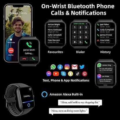 Delvfire Smart Watch for Men Women (Answer/Make Call), Alexa Built-in, 1.8" Touch Screen Fitness Watch with Sp02 Heart Rate Sleep Monitor, 100 Sports, Waterproof Step Counter Watch for iPhone Android 3 Delvfire Smart Watch for Men Women (Answer/Make Call), Alexa Built-in, 1.8" Touch Screen Fitness Watch with Sp02 Heart Rate Sleep Monitor, 100 Sports, Waterproof Step Counter Watch for iPhone Android - Image 3