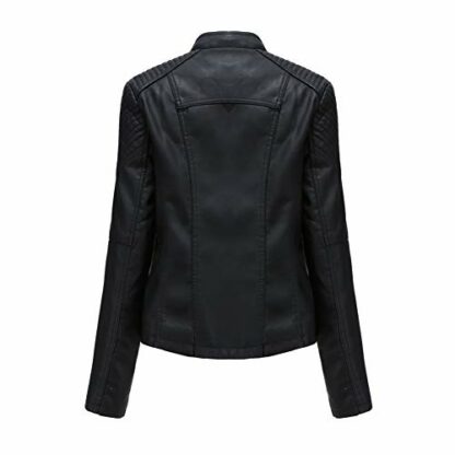 E-Girl Women's Faux Leather Biker Jacket Short PU Moto Biker Outwear Fitted Zipper Jacket Stand Collar Spring and Autumn Coat,P6638 - Image 3
