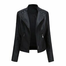 E-Girl Women's Faux Leather Biker Jacket Short PU Moto Biker Outwear Fitted Zipper Jacket Stand Collar Spring and Autumn Coat,P6638