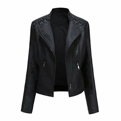 E-Girl Women's Faux Leather Biker Jacket Short PU Moto Biker Outwear Fitted Zipper Jacket Stand Collar Spring and Autumn Coat,P6638 - Image 2