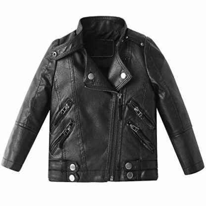 Echinodon Girl's Faux Leather Motorcycle Jacket Children Zipper Leather Coats 2 Echinodon Girl's Faux Leather Motorcycle Jacket Children Zipper Leather Coats - Image 2