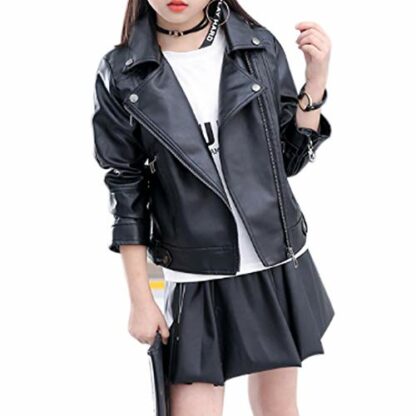 Elife Girls Fashion PU Leather Motorcycle Jacket Children's Outerwear Slim Coat 2-12 Years 2 Elife Girls Fashion PU Leather Motorcycle Jacket Children's Outerwear Slim Coat 2-12 Years - Image 2