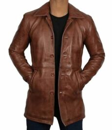 Fashion_First Mens Dean Winchester Supernatural Jensen Ackles Vintage Jacket Sheep Leather Car Pea Coat