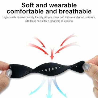 Foyscr Silicone Strap, Quick Buckle Waterproof Soft Strap, Black Strap, Silver Stainless Steel Buckle, Men's and Women's Smartwatch Strap, Sport Watch Strap - Image 4