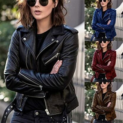 Freenfitmall Short Style Slim Leather Coats Motorcycle Leather Jacket Women's Slim Fit Zipper Plus Size Fashion Casual Jackets 2 Freenfitmall Short Style Slim Leather Coats Motorcycle Leather Jacket Women's Slim Fit Zipper Plus Size Fashion Casual Jackets - Image 2