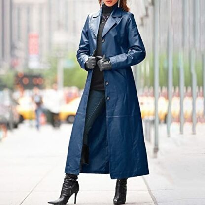 HANXIULIN Womens Long Trench Coat Ladies Fashion Solid Button Slim Warm Long Leather Coat Women Full Length 3 HANXIULIN Womens Long Trench Coat Ladies Fashion Solid Button Slim Warm Long Leather Coat Women Full Length - Image 3