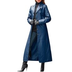 HANXIULIN Womens Long Trench Coat Ladies Fashion Solid Button Slim Warm Long Leather Coat Women Full Length