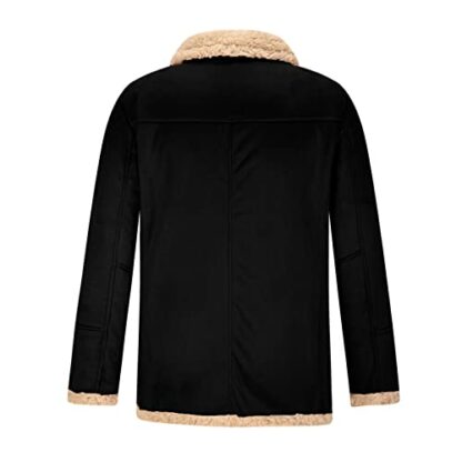 HAOLEI Leather Jacket Mens,Faux Fur Sherpa Fleece Lined Trucker Jacket Sheepskin Winter Trench Coat Warm Thick Outwear Fluffy Motorcycle Cargo Biker Jacket Overcoat for Men UK Clearance - Image 4