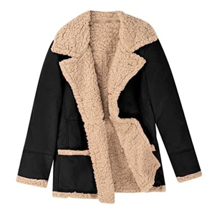 HAOLEI Leather Jacket Mens,Faux Fur Sherpa Fleece Lined Trucker Jacket Sheepskin Winter Trench Coat Warm Thick Outwear Fluffy Motorcycle Cargo Biker Jacket Overcoat for Men UK Clearance - Image 2