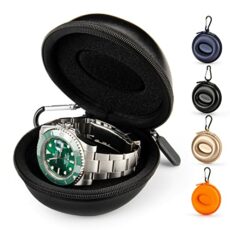 HELMDY Watch Travel Case for Men: Portable Single Watch Storage Box Travel Watch Case 1 Slot - Fits all Wristwatches & Smart Watches up to 50mm