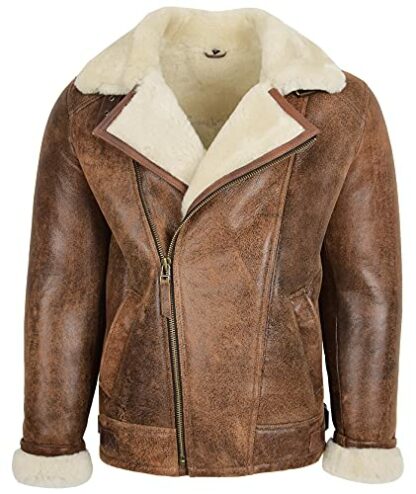 House Of Leather Mens Real Sheepskin Jacket Aviator Pilot Flying Style Cross Zip Blen - Image 2