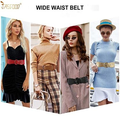 JASGOOD Wide Waist Belt for Women, Vintage Cinch Belt with Hook Buckle Elastic Waist Belt for Dress,Coat 4 JASGOOD Wide Waist Belt for Women, Vintage Cinch Belt with Hook Buckle Elastic Waist Belt for Dress,Coat - Image 4