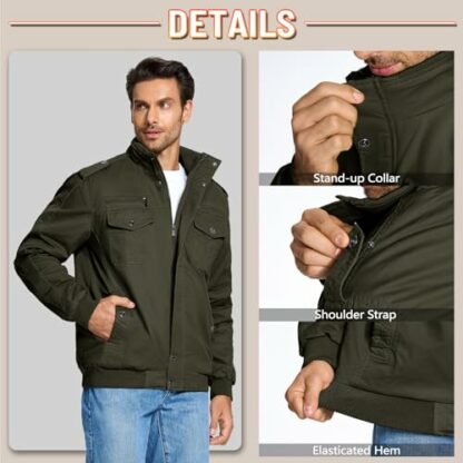 KEFITEVD Winter Fleece Cargo Jackets for Men Warm Thick Military Bomber Jacket Multi Pocekt Windproof Work Coat - Image 4