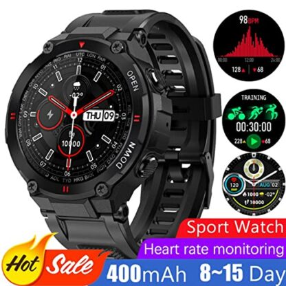LG&S Men Tactical Smart Watches IP68 Waterproof Sports Watches 1.28'' Color Full Touch Screen Outdoor Activity Trackers with Heart Rate Monitor Fitness Tracker Smartwatch for Android IOS - Image 3