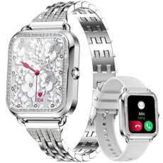LIGE Smart Watch for Women Make Answer Calls,1.57" Diamond Fitness Tracker with Female Health Heart Rate Sleep Monitor,21 Sports Modes Elegant Smart Watch for Android IOS Silver