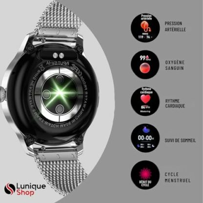 LUNIQUESHOP Round Smartwatch for Men and Women with Heart Rate, Smart Bracelet, Pedometer, Touchscreen, Performance Tracker, Android, iOS, Silver - Image 3