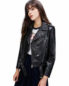 LY VAREY LIN Women's Faux Leather Motorcycle Jacket PU Slim Short Biker Coat