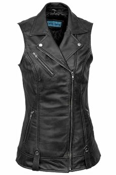Ladies Brando Waistcoat White Punk Biker Style Motorcycle Leather Jacket