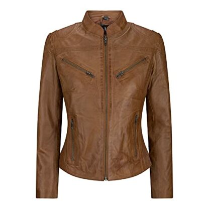 Ladies Real Leather Black Biker Style Fashion Jacket Size UK 6-20 - Image 2