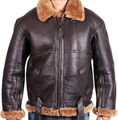 Leather Jacket Mens B3 RAF Aviator Real Shearling Sheepskin Bomber Flying Fighter Pilot WW2 Winter Fur Jacket - Image 3