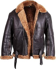 Leather Jacket Mens B3 RAF Aviator Real Shearling Sheepskin Bomber Flying Fighter Pilot WW2 Winter Fur Jacket