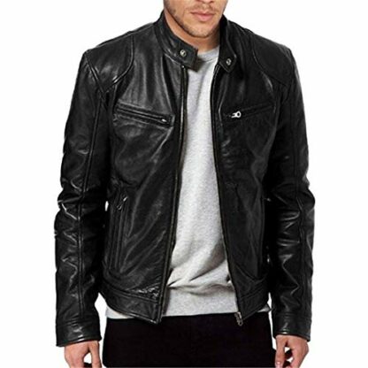 Leather Jacket Mens UK Motorcycle Bomber Jacket Winter Warm Coat Retro Jacket Faux Leather Outerwear with Pockets Windbreaker Jacket Full Zip Coat Men’s PU Faux Leather Motorcycle Bomber Jacket - Image 3
