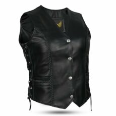 Leatherick Ladies Braided Biker Style Leather Waistcoat
