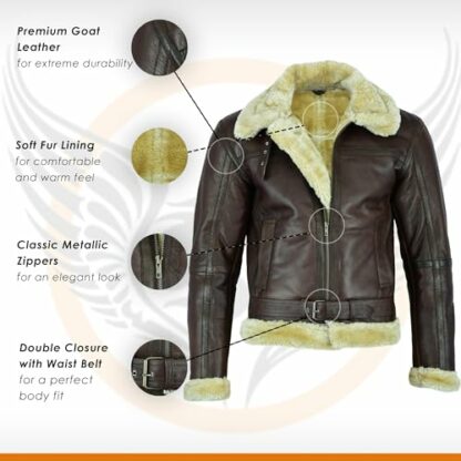 Leatherick Men Brown Aviator Real Goat Skin Leather Shearling Style Vintage Bomber Flying Jacket 4 Leatherick Men Brown Aviator Real Goat Skin Leather Shearling Style Vintage Bomber Flying Jacket - Image 4