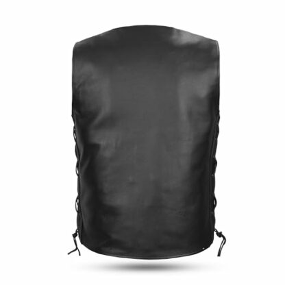 Leatherick Men’s Top-Grain Genuine Cowhide Leather Waistcoat Black Classic Vest with Side Laces and Deep Pockets - Image 4
