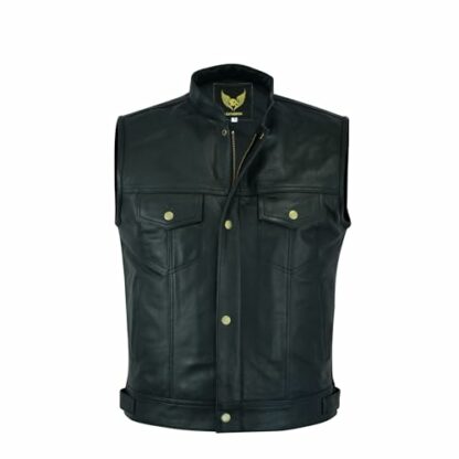 Leatherick Motorcycle Mens SOA Genuine Leather Biker Vest with Open Buttons for Riding and Fashion Cut of style Black Waistcoat with Deep Pockets - Image 3