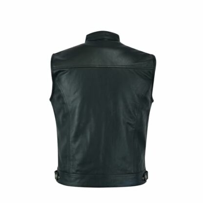 Leatherick Motorcycle Mens SOA Genuine Leather Biker Vest with Open Buttons for Riding and Fashion Cut of style Black Waistcoat with Deep Pockets - Image 4